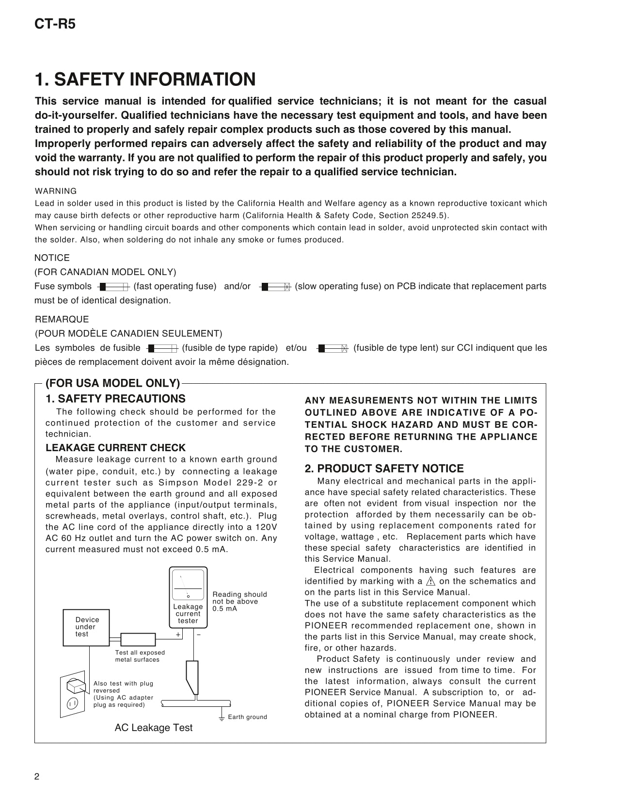 Pioneer CT-R5 Stereo Cassette Tape Deck Service Manual (Pages: 32)