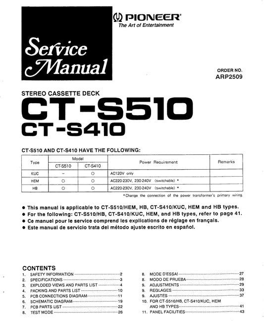 Pioneer CT-S410 & CT-S510 Cassette Deck Service Manual (Pages: 41)