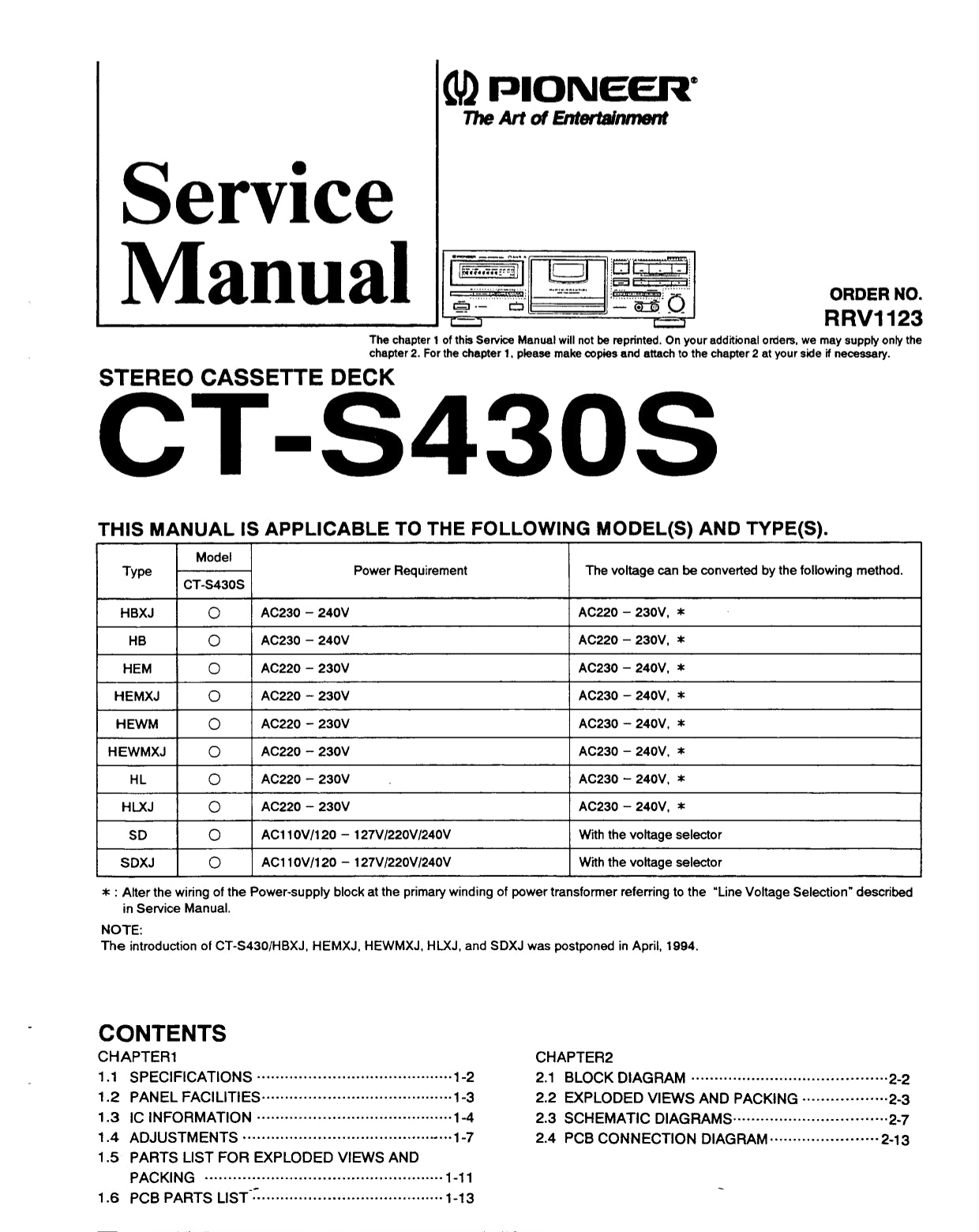 Pioneer CT-S430S Stereo Cassette Tape Deck Service Manual (Pages: 27)
