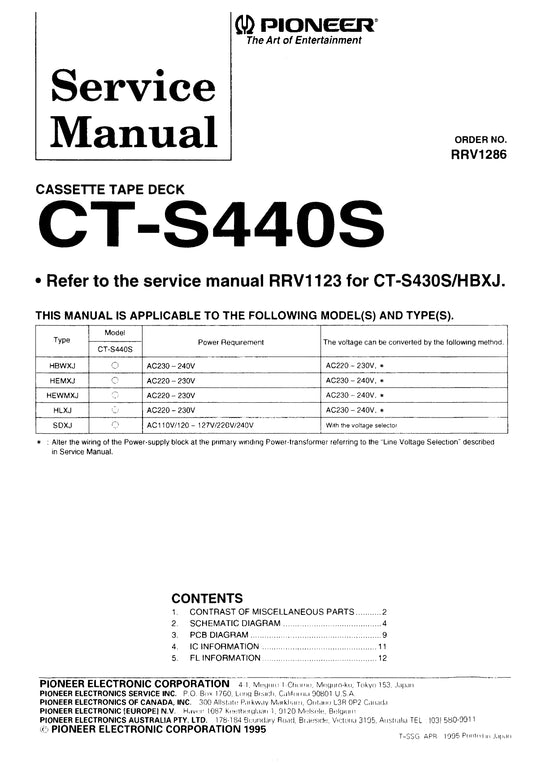 Pioneer CT-S440S Stereo Cassette Tape Deck Service Manual (Pages: 36)