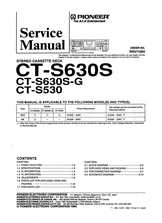 Pioneer CT-S530, CT-S630S & CT-S630S-G Cassette Deck Service Manual (Pages: 30)