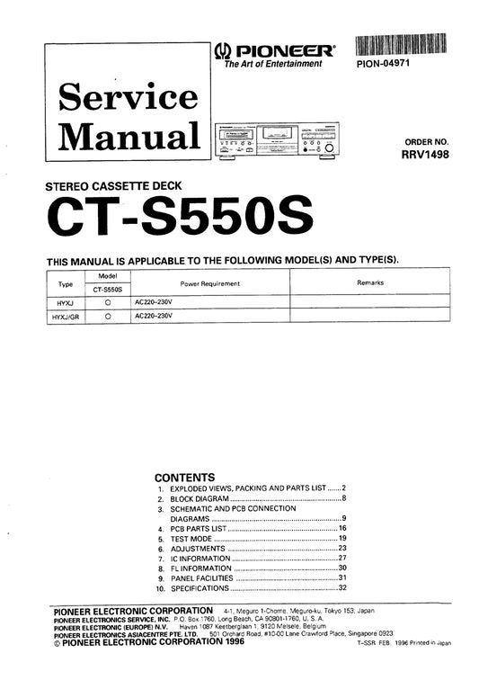 Pioneer CT-S550S Stereo Cassette Deck Service Manual (Pages: 27)