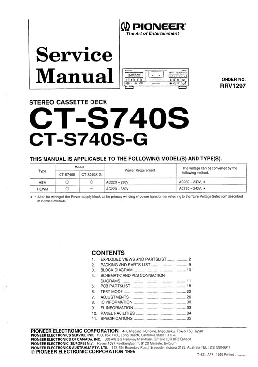 Pioneer CT-S740S & CT-S740S-G Cassette Deck Service Manual (Pages: 39)