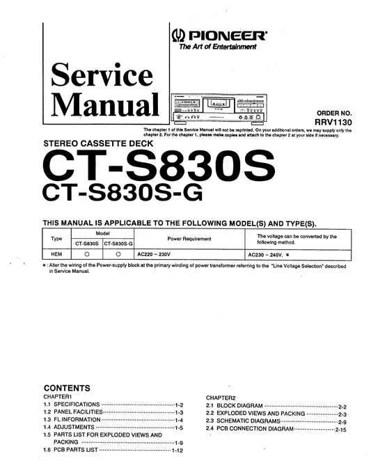Pioneer CT-S830S & CT-S830S-G Cassette Deck Service Manual (Pages: 30)