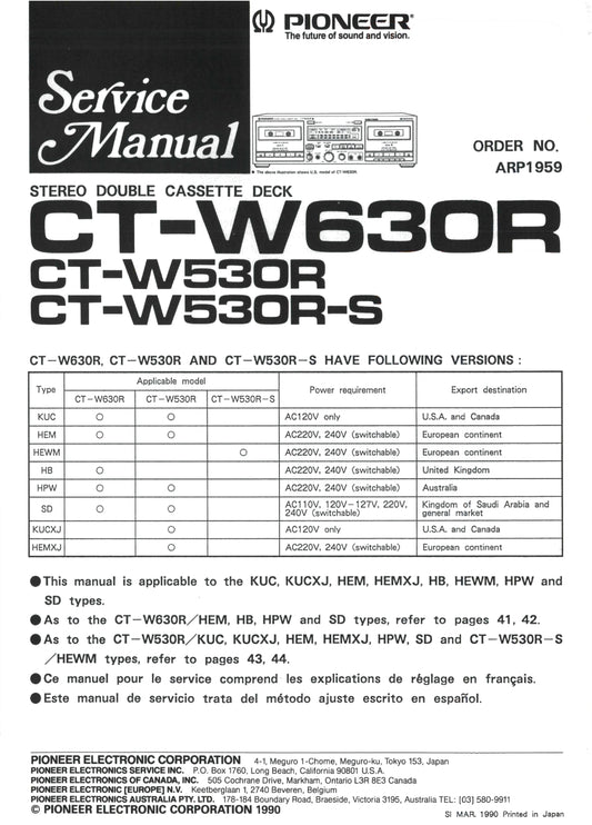 Pioneer CT-W530R, CT-W530R-S & CT-W630R Stereo Cassette Tape Deck Service Manual (Pages: 31)