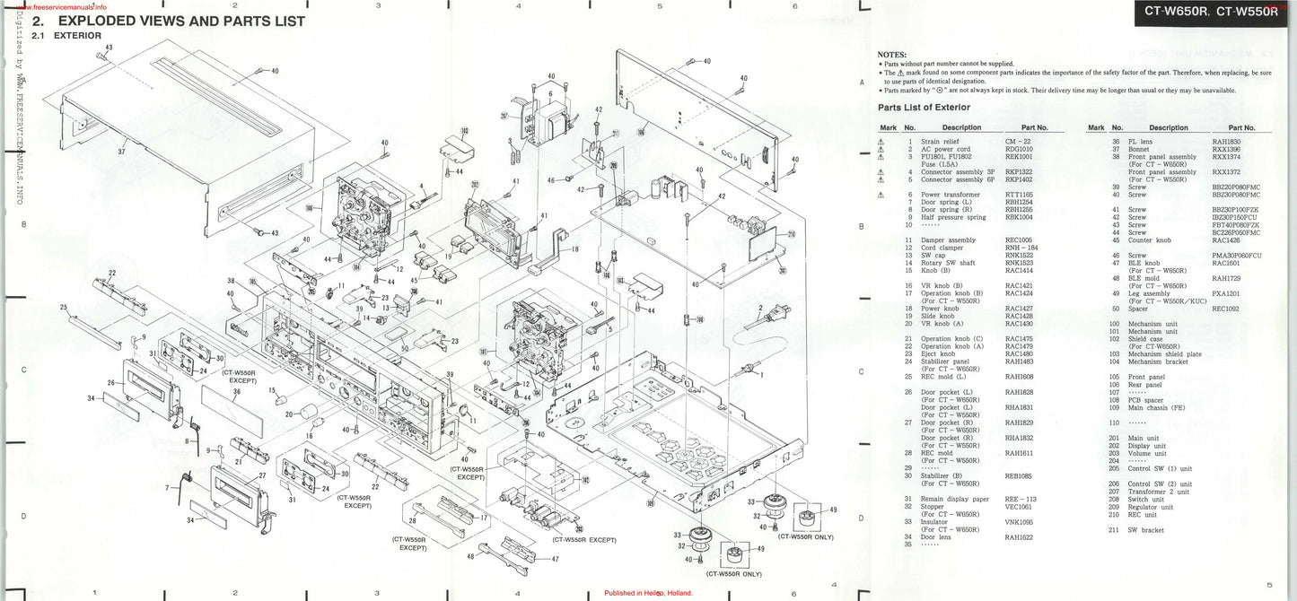 Pioneer CT-W550R, CT-W550R-S & CT-W650R Stereo Cassette Tape Deck Service Manual (Pages: 37)