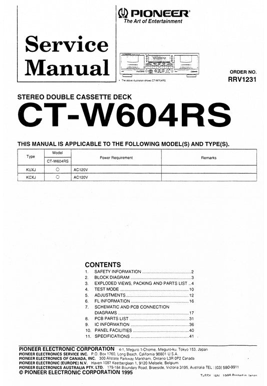 Pioneer CT-W604RS Stereo Cassette Tape Deck Service Manual (Pages: 33)