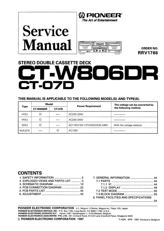 Pioneer CT-W806DR & CT-07D Stereo Double Cassette Tape Deck Service Manual (Pages: 56)