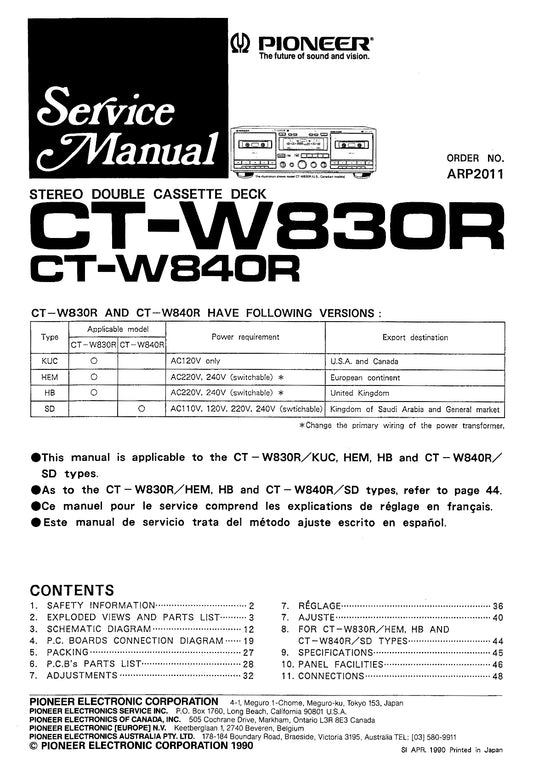 Pioneer CT-W830R & CT-W840R Stereo Cassette Tape Deck Service Manual (Pages: 38)