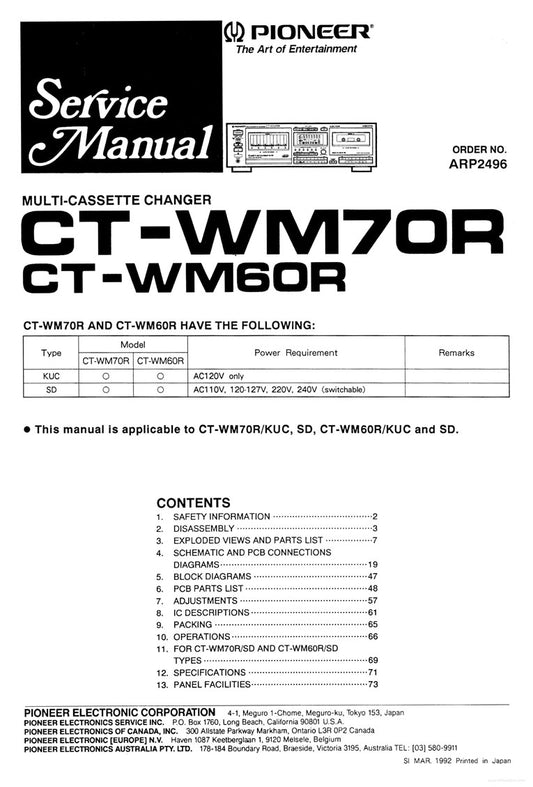 Pioneer CT-WM60R & CT-WM70R Stereo Cassette Tape Deck Service Manual (Pages: 51)