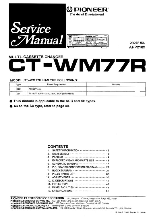 Pioneer CT-WM77R Stereo Cassette Tape Deck Service Manual (Pages: 43)