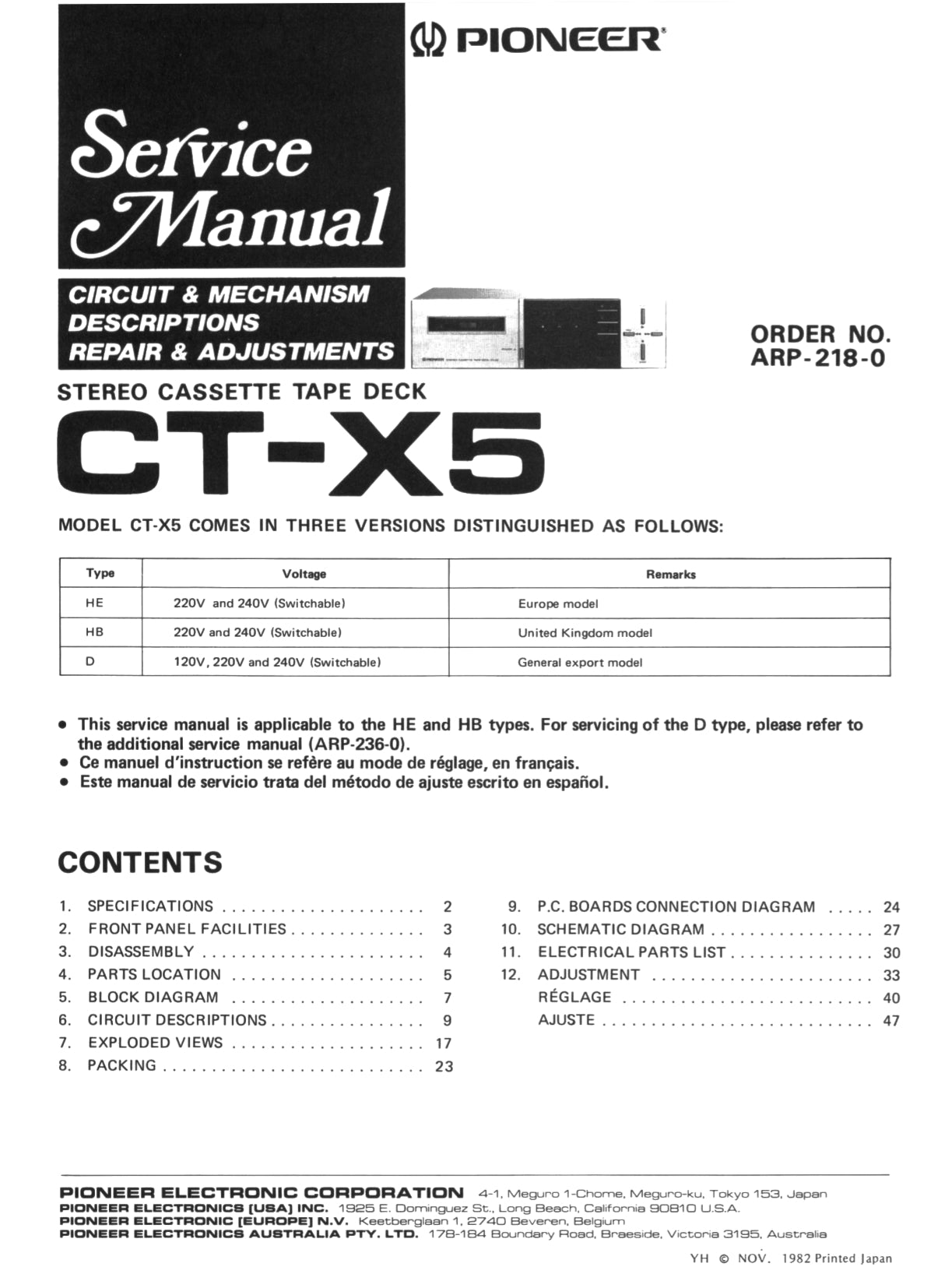 Pioneer CT-X5 Stereo Cassette Tape Deck Service Manual (Pages: 53)