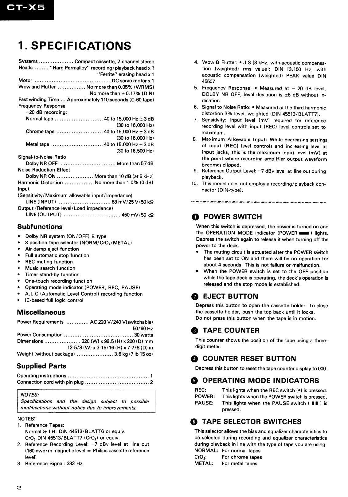 Pioneer CT-X5 Stereo Cassette Tape Deck Service Manual (Pages: 53)