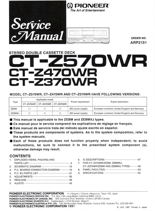 Pioneer CT-Z370WR, CT-Z470WR & CT-Z570WR Stereo Cassette Tape Deck Service Manual (Pages: 35)