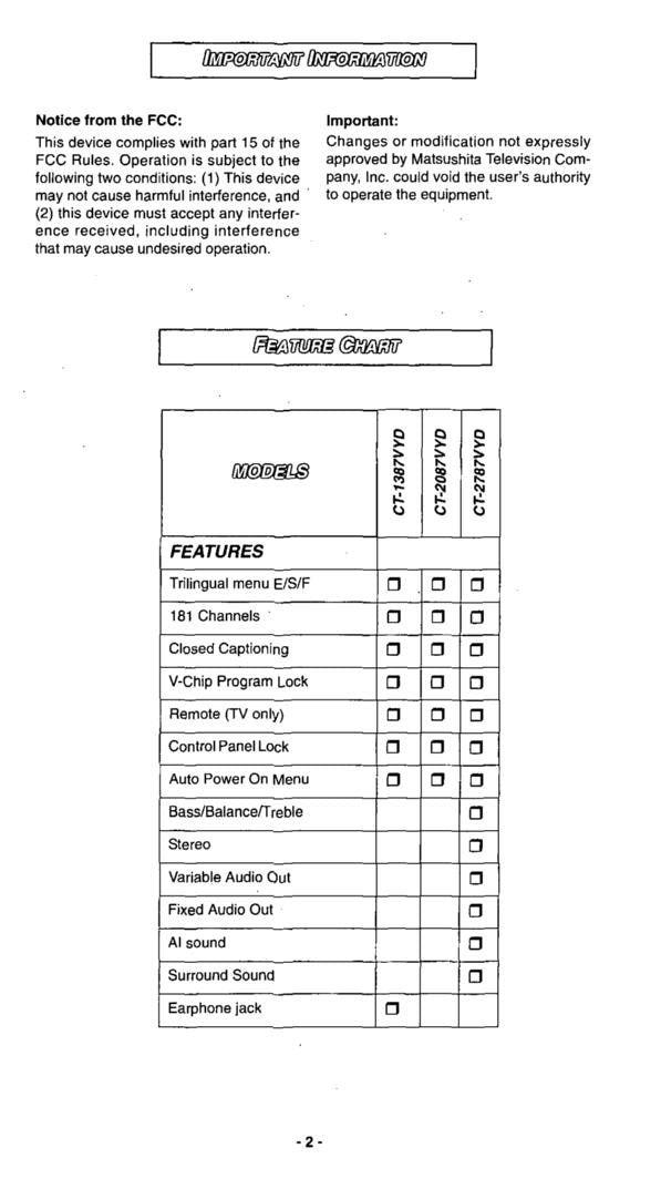 Panasonic CT2087 CT1387 CT2786 TV Operating Manual