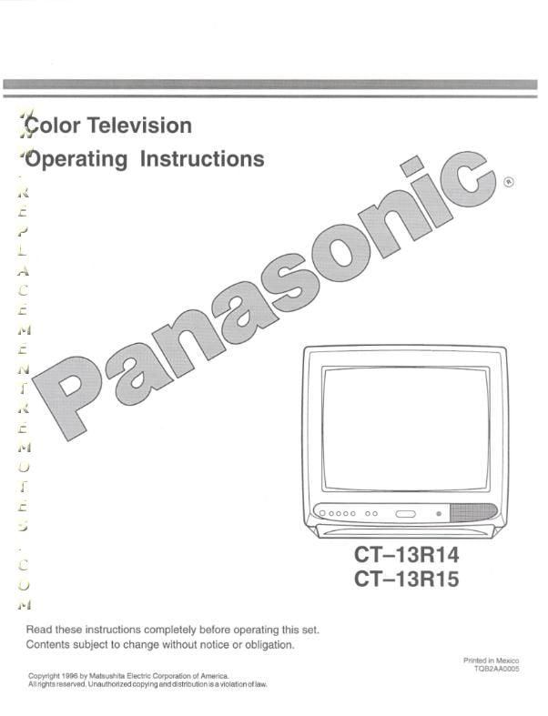 Panasonic CT13R14 CT13R15 TV Operating Manual