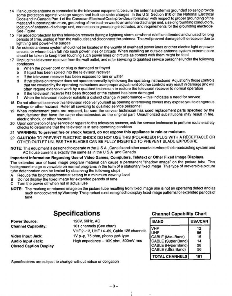 Panasonic CT13R14U CT13R15U TV Operating Manual