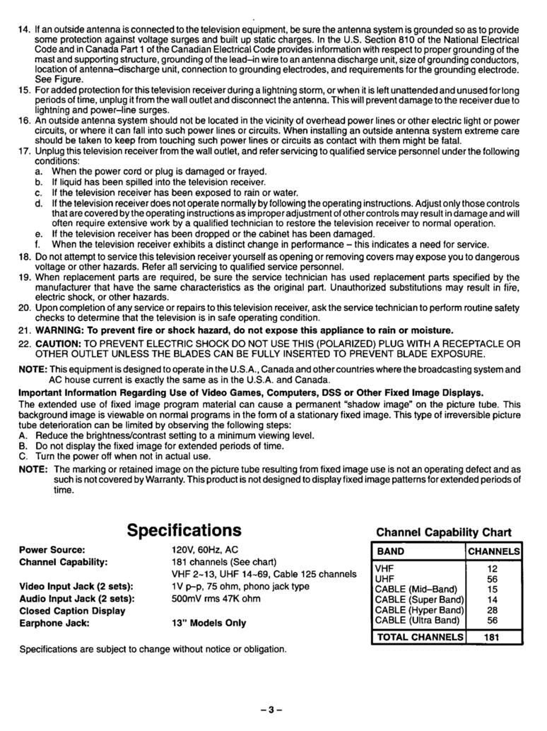 Panasonic CT13R16V CT13R17V CT20R14V TV Operating Manual