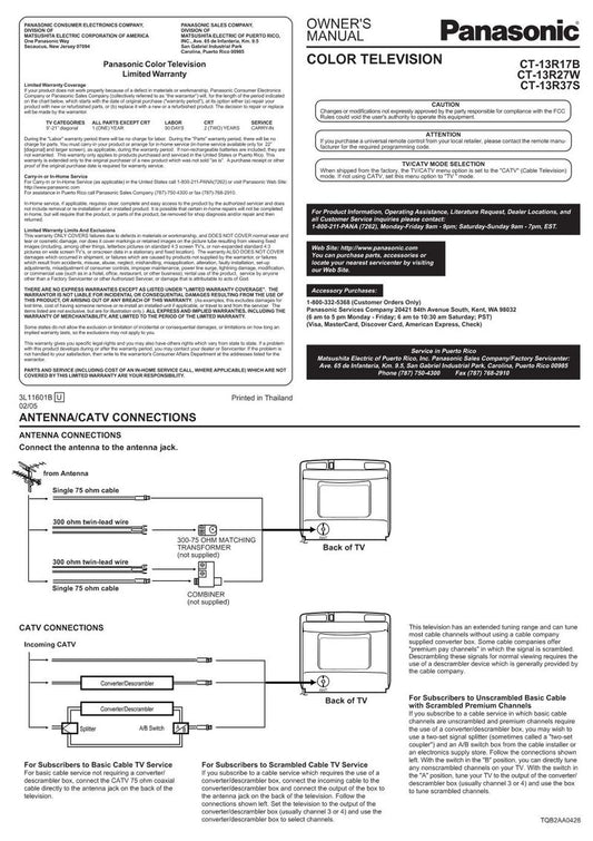 Panasonic CT13R17B CT13R27W CT13R37S TV Operating Manual