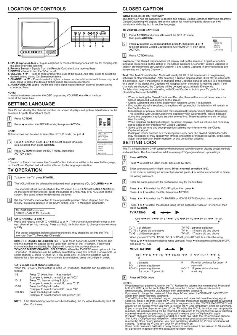 Panasonic CT13R17B CT13R27W CT13R37S TV Operating Manual