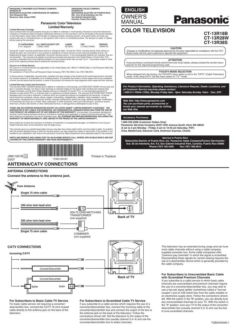 Panasonic CT13R18B CT13R28W CT13R38S TV Operating Manual