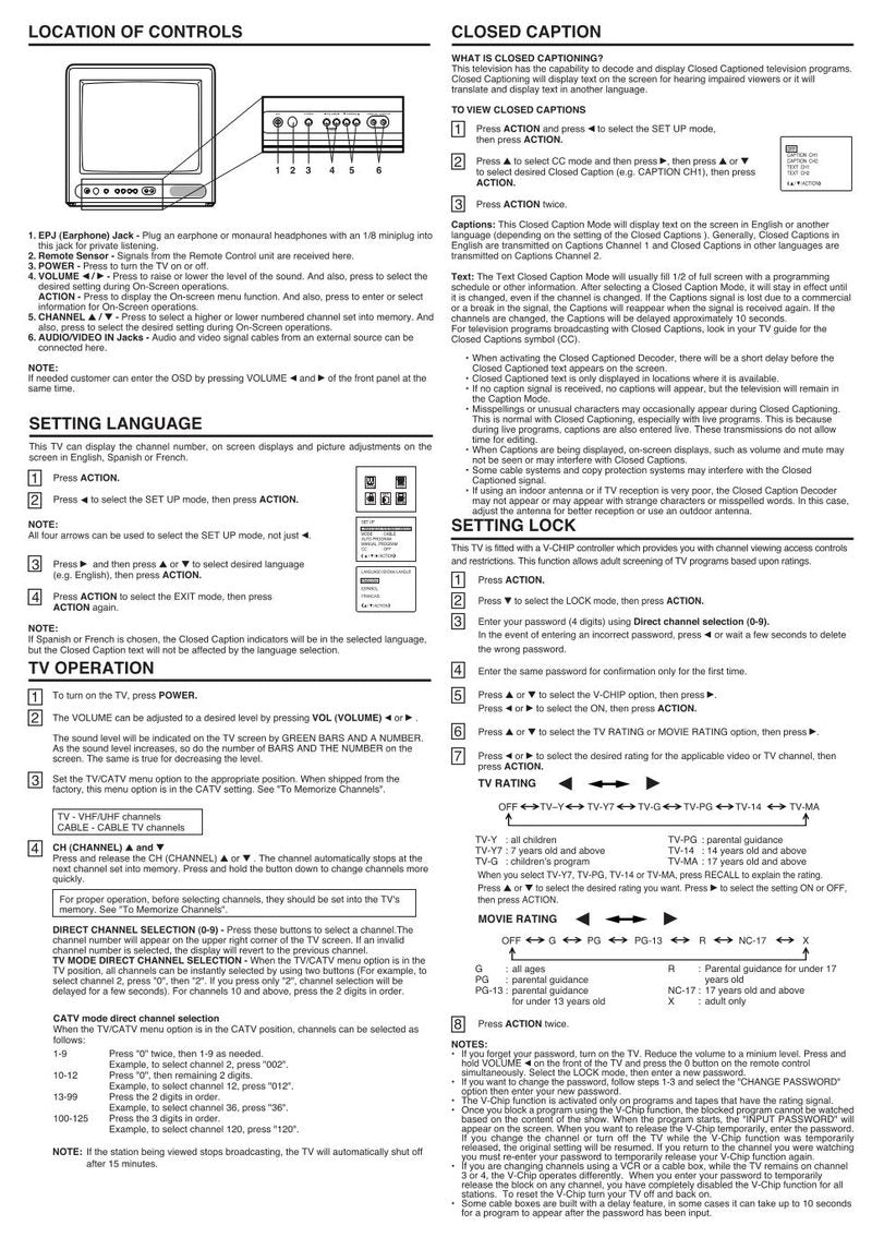 Panasonic CT13R18B CT13R28W CT13R38S TV Operating Manual