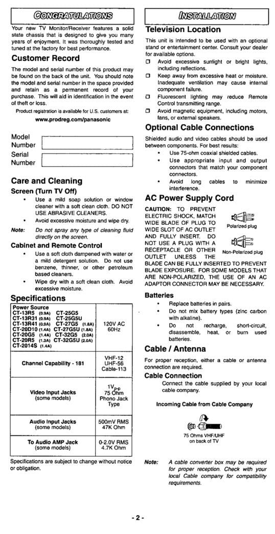 Panasonic CT13R31 CT13R41 CT13R5 TV Operating Manual