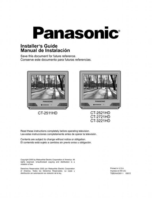 Panasonic CT2511HDOM TV Operating Manual