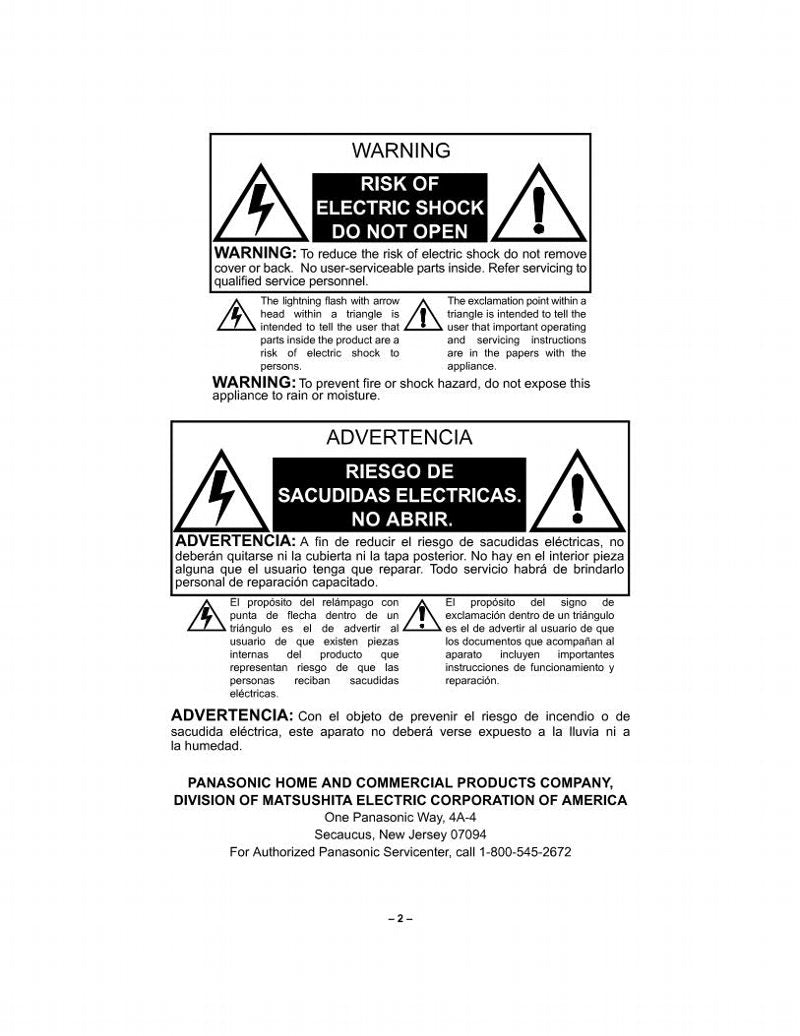 Panasonic CT2511HDOM TV Operating Manual