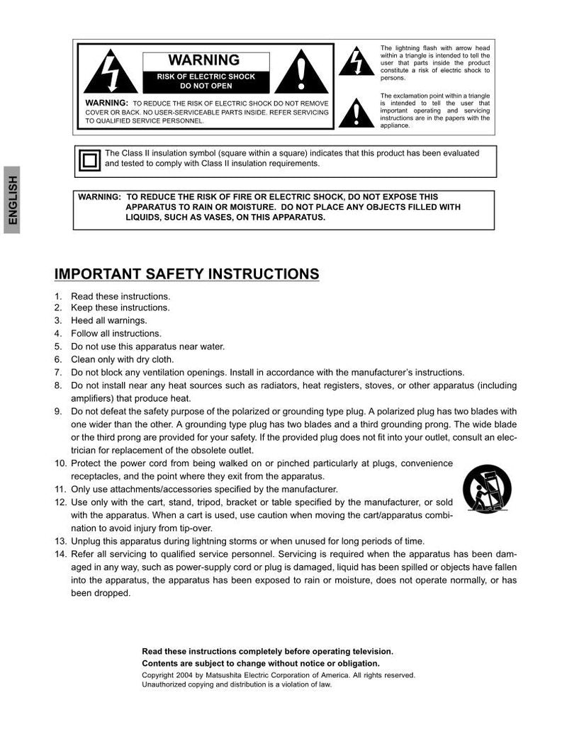 Panasonic CT30WC14 CT30WX54 CT34WX54 TV Operating Manual