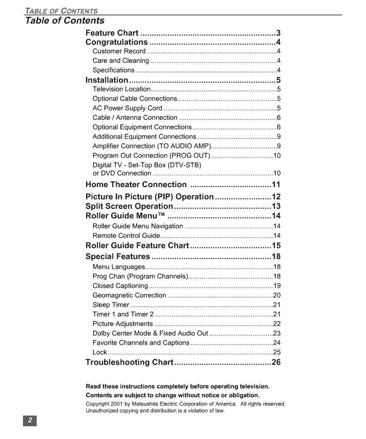 Panasonic CT32HX41 CT32HX41E CT32HX41U TV Operating Manual