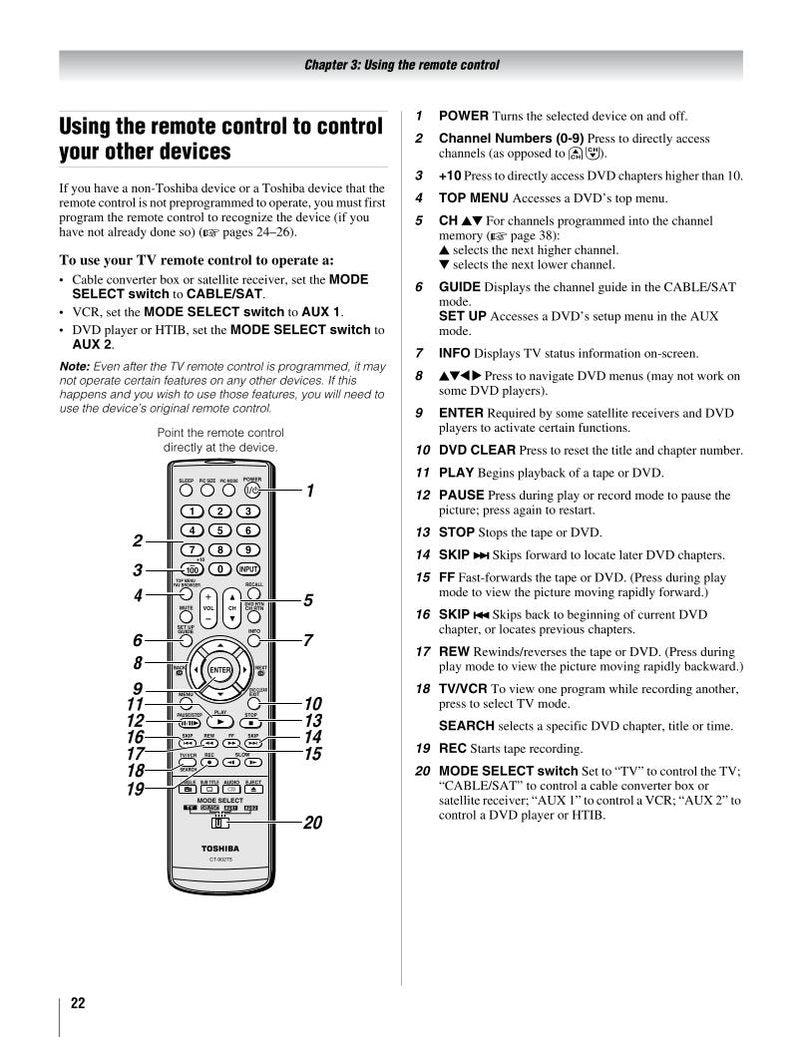 Toshiba CT90259OM Universal Remote Control Operating Manual