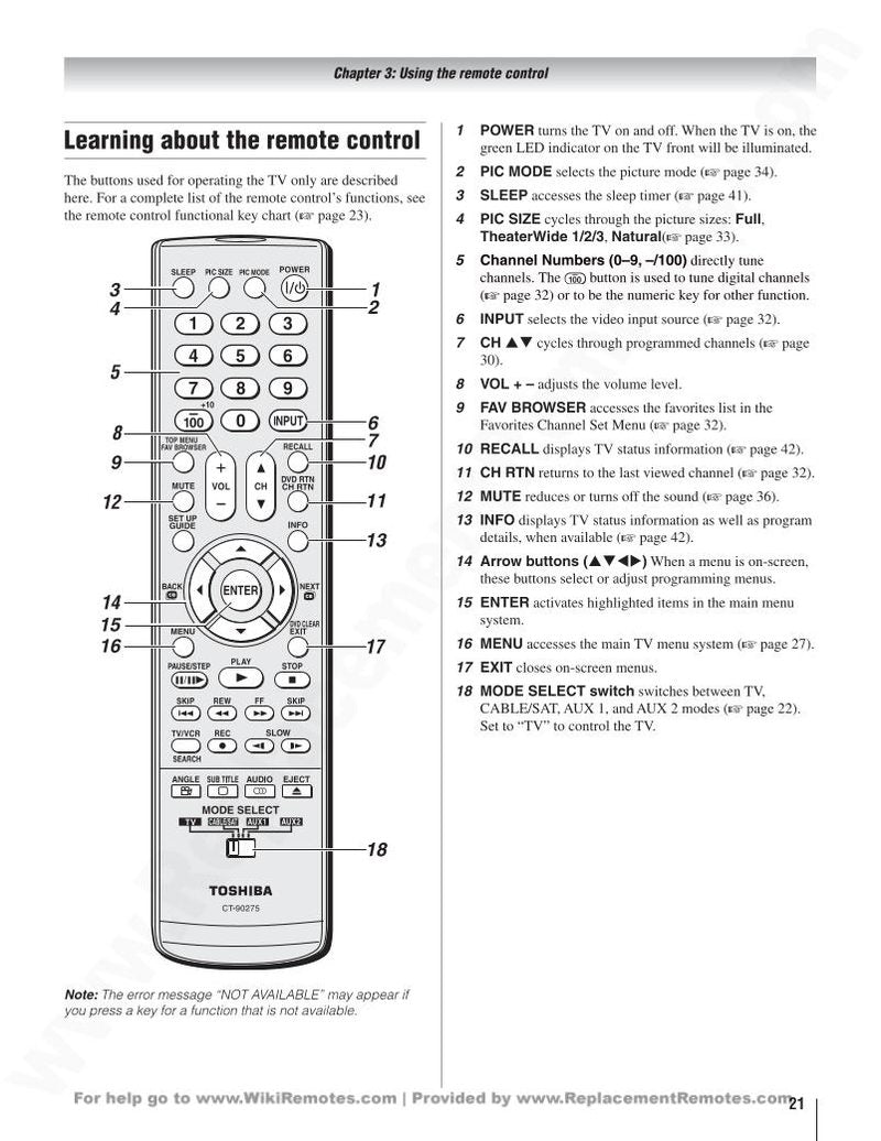 Toshiba CT90275OM Universal Remote Control Operating Manual