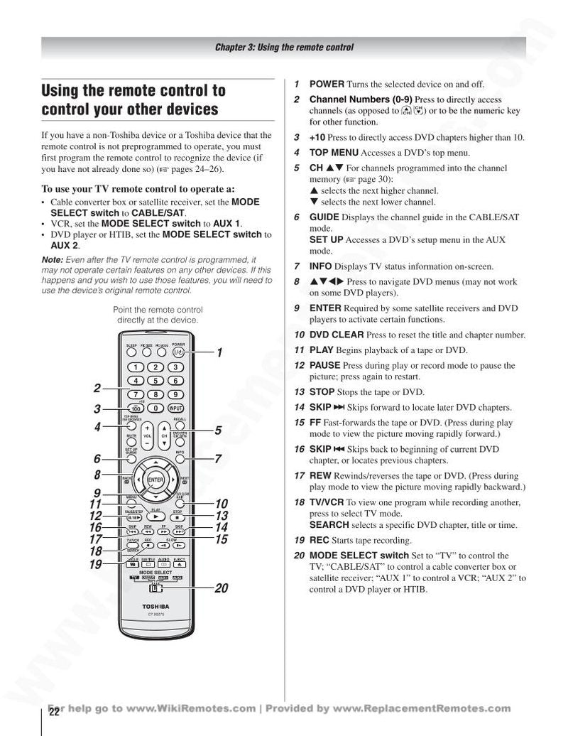 Toshiba CT90275OM Universal Remote Control Operating Manual