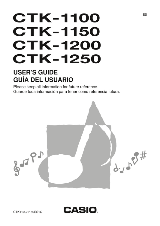 Casio CTK-1100, CTK-1150, CTK-1200 & CTK-1250 Keyboard Piano Owner's/ User Manual (Pages: 44)