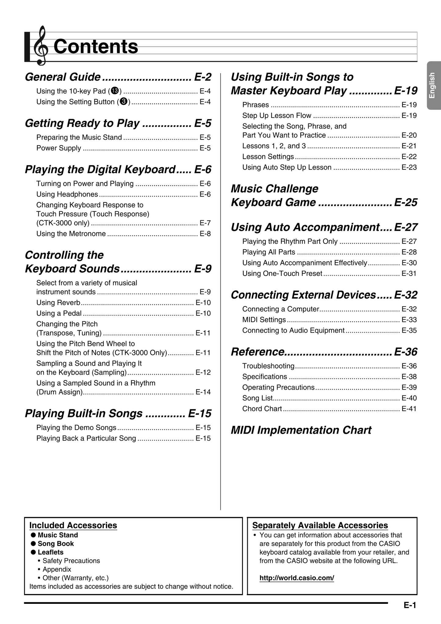 Casio CTK-2000 & CTK-3000 Keyboard Piano Owner's/ User Manual (Pages: 46)