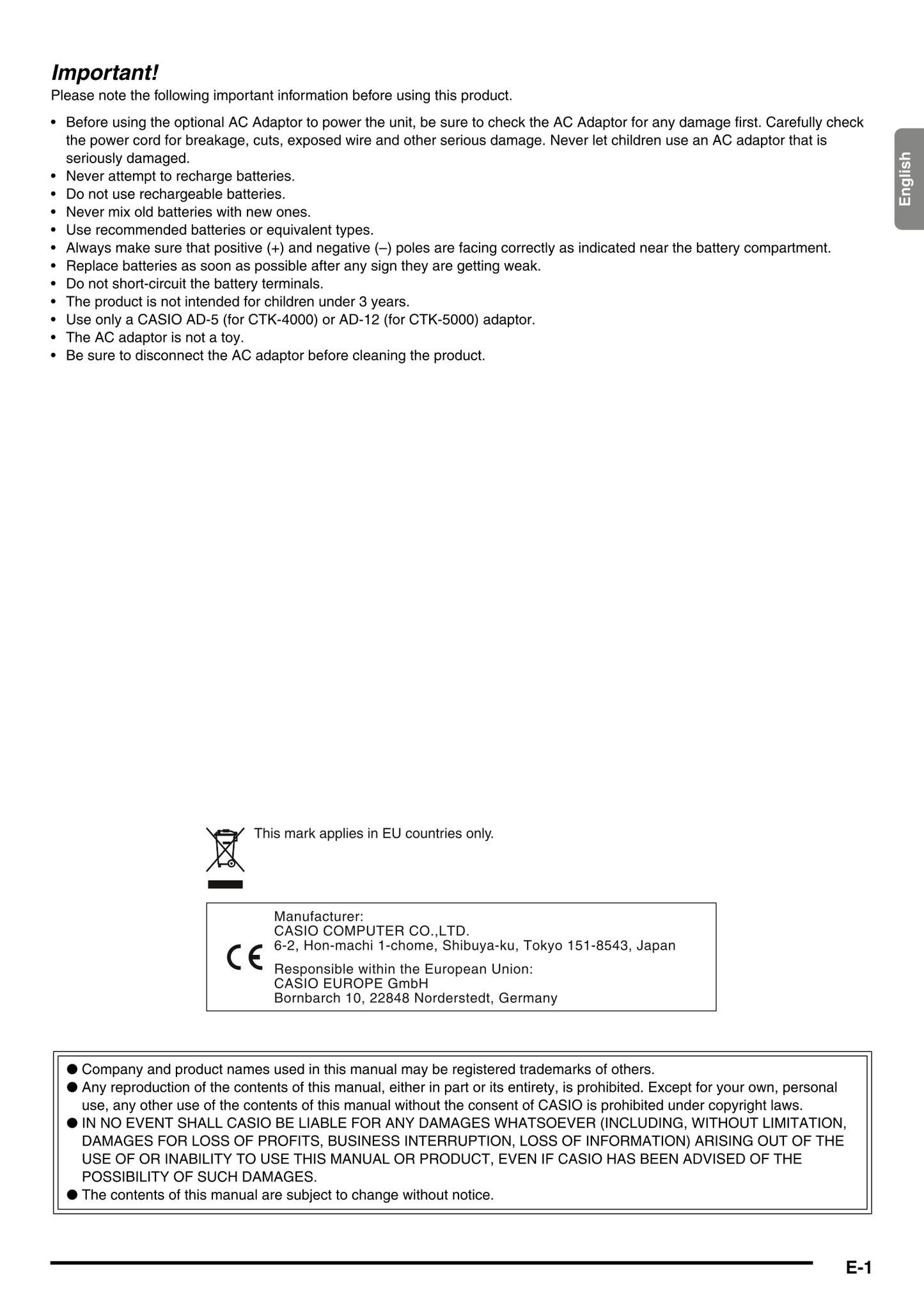 Casio CTK-4000 & CTK-5000 Keyboard Piano Owner's/ User Manual (Pages: 80)