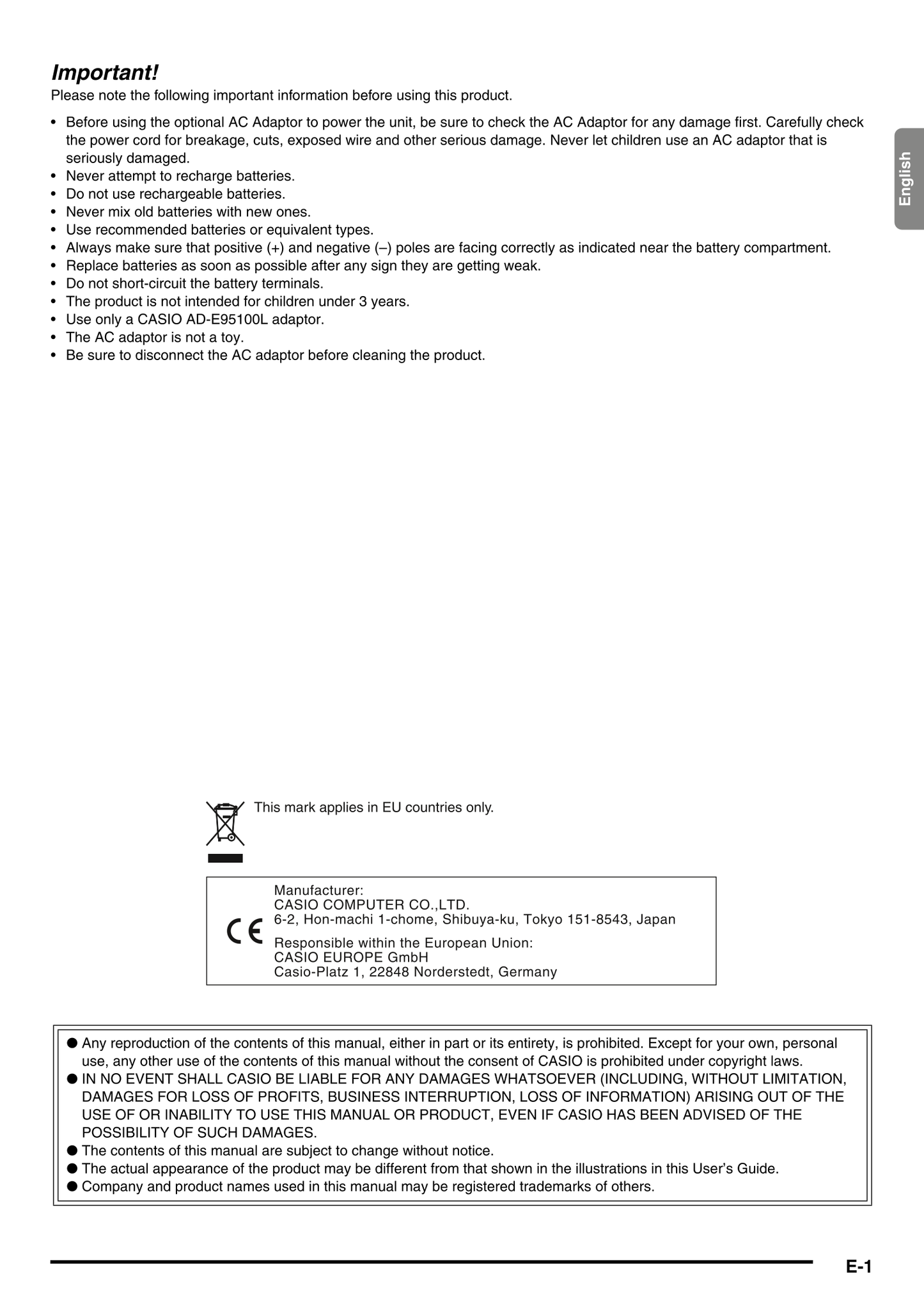 Casio CTK-4200, WK-220 & WK-225 Keyboard Piano Owner's/ User Manual (Pages: 77)