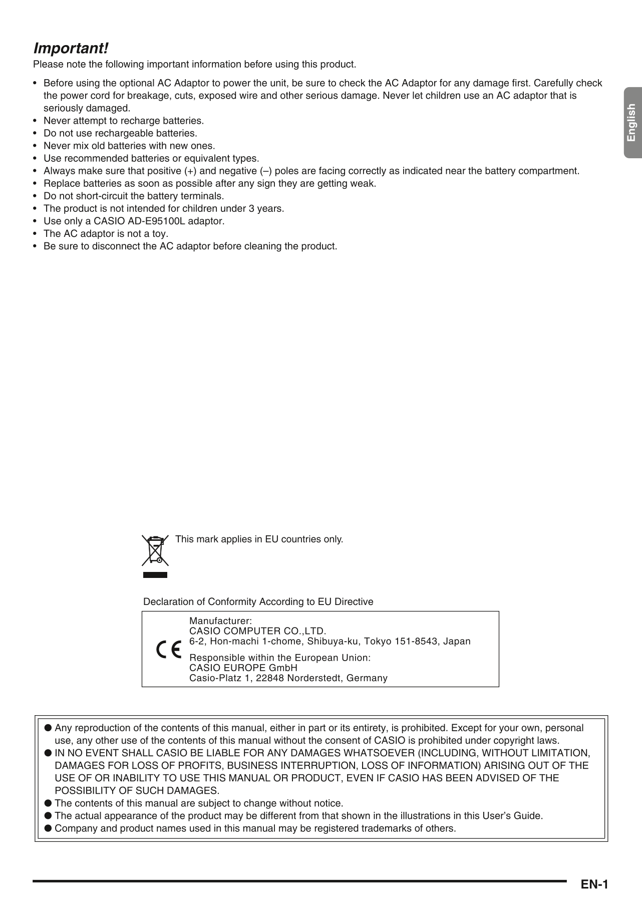 Casio CTK-4400, WK-240 & WK-245 Keyboard Piano Owner's/ User Manual (Pages: 76)