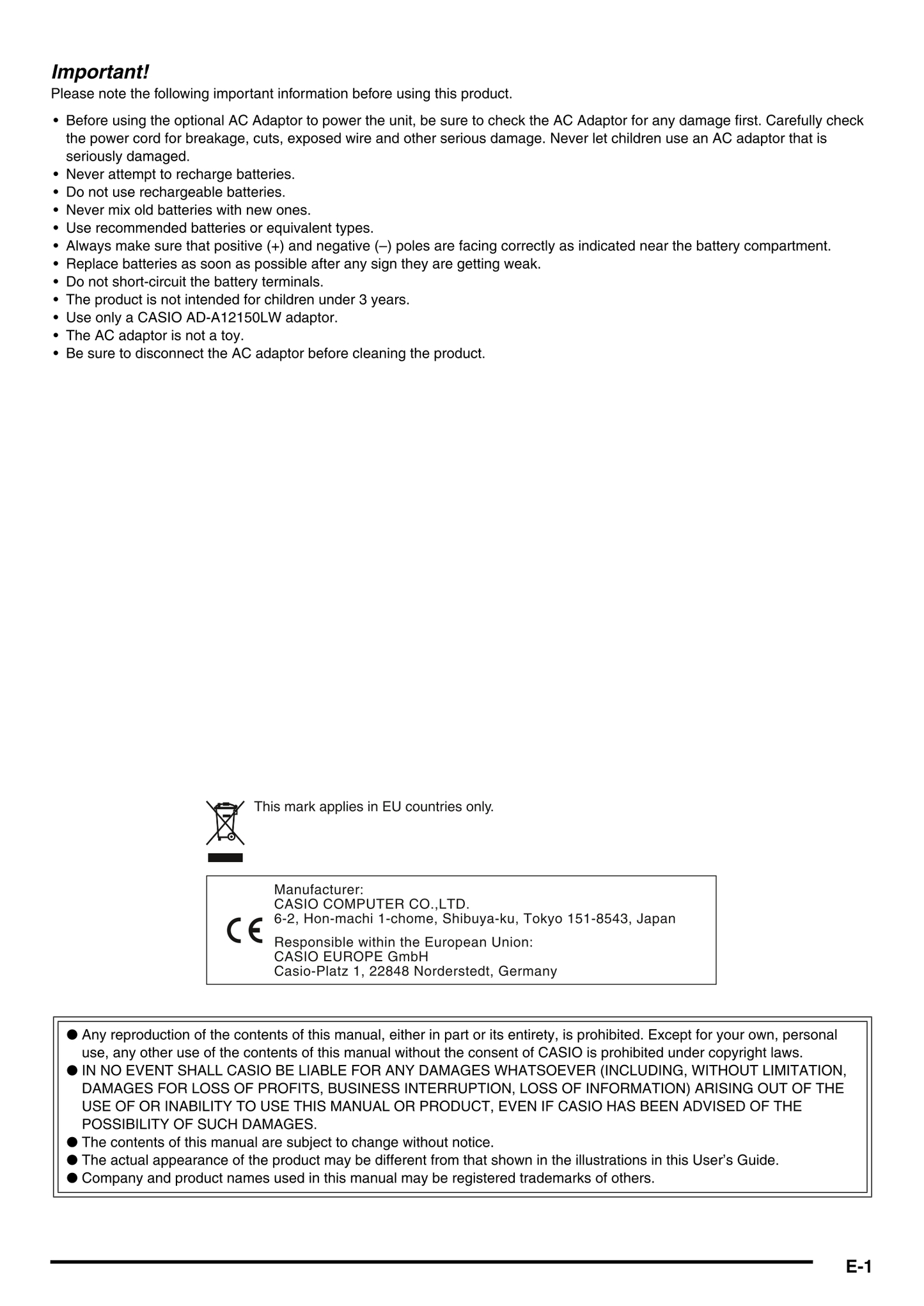 Casio CTK-6000 & WK-6500 Keyboard Piano Owner's/ User Manual (Pages: 132)