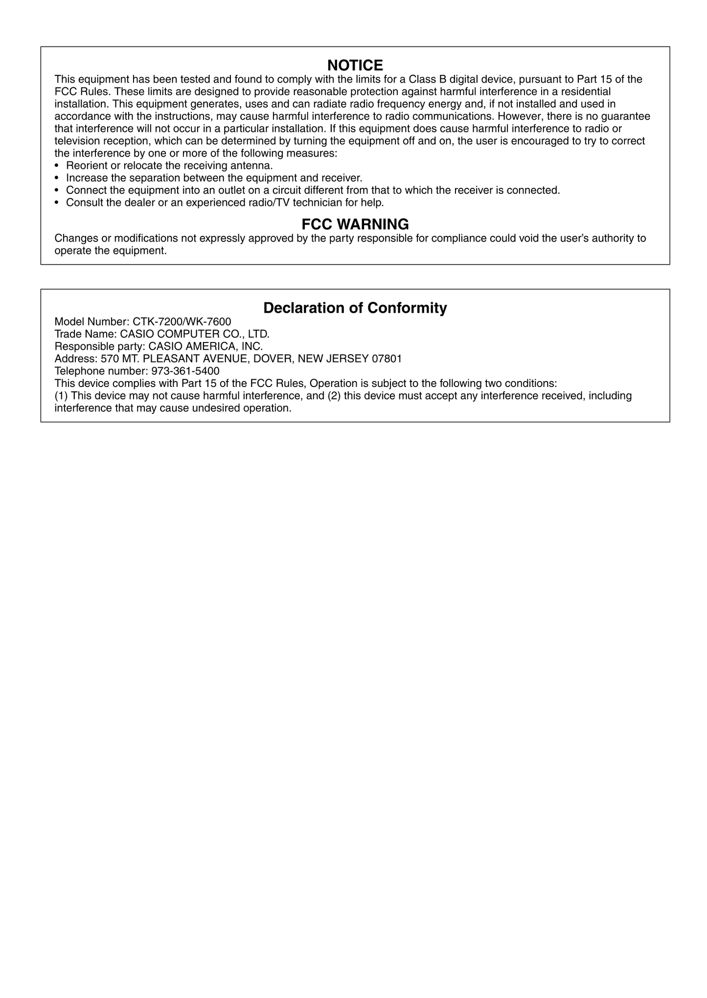 Casio CTK-7200 & WK-7600 Keyboard Piano Owner's/ User Manual (Pages: 169)