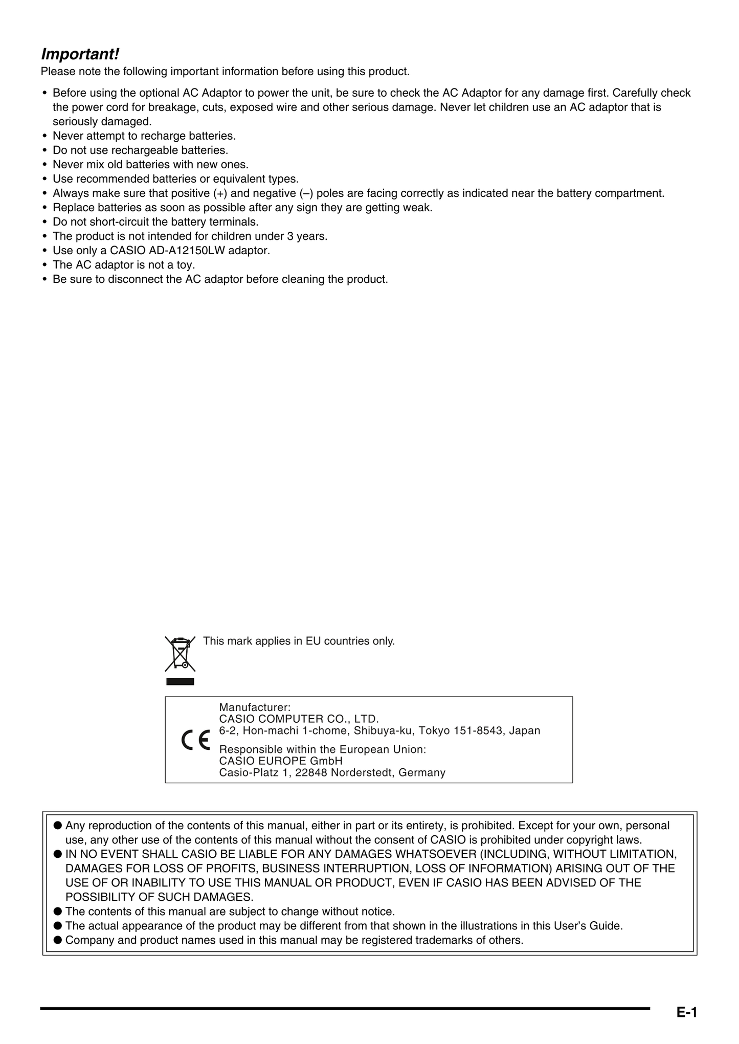 Casio CTK-7200 & WK-7600 Keyboard Piano Owner's/ User Manual (Pages: 169)