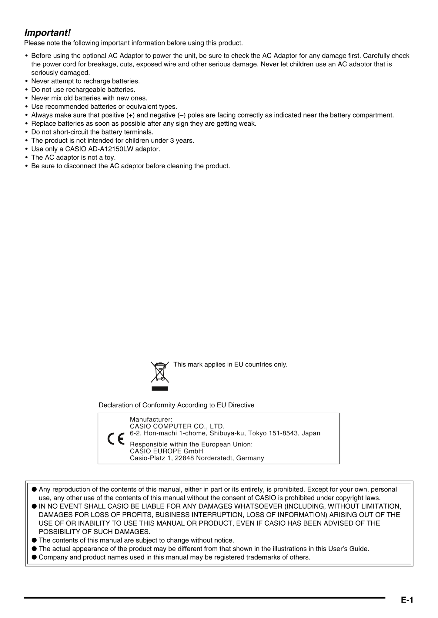 Casio CTK-7300IN Keyboard Piano Owner's/ User Manual (Pages: 168)