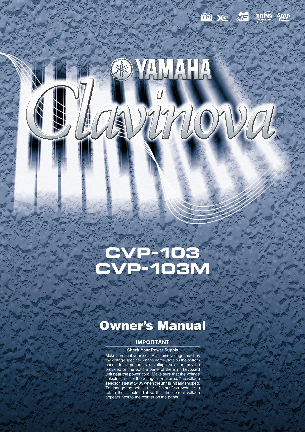 Yamaha CVP-103 & CVP-130M Digital Piano Owner's/ User Manual (Pages: 178)