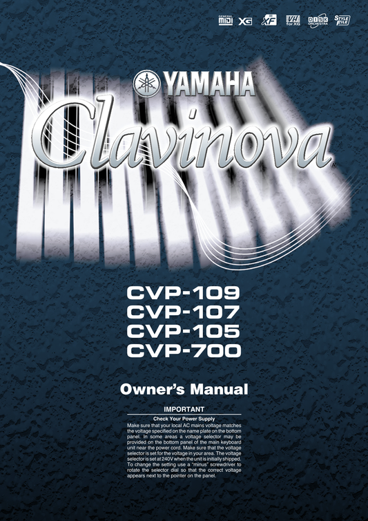 Yamaha CVP-105, CVP-107, CVP-109, CVP-700 Digital Piano Owner's/ User Manual (Pages: 235)