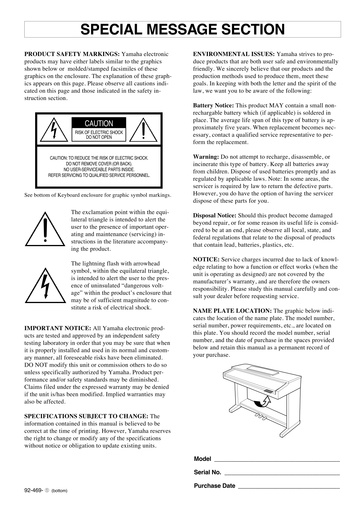 Yamaha CVP-201 Digital Piano Owner's/ User Manual (Pages: 178)