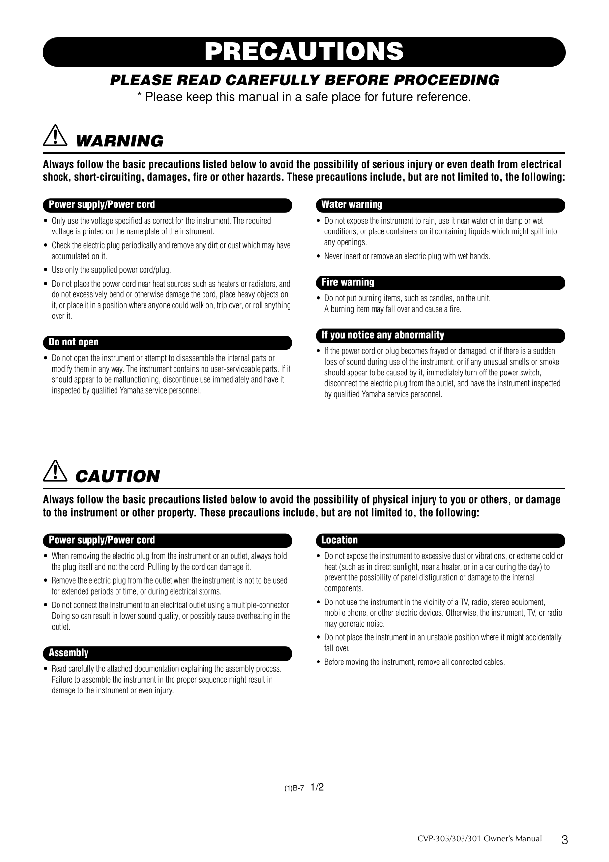 Yamaha CVP-301, CVP-303 & CVP-305 Digital Piano Owner's/ User Manual (Pages: 220)