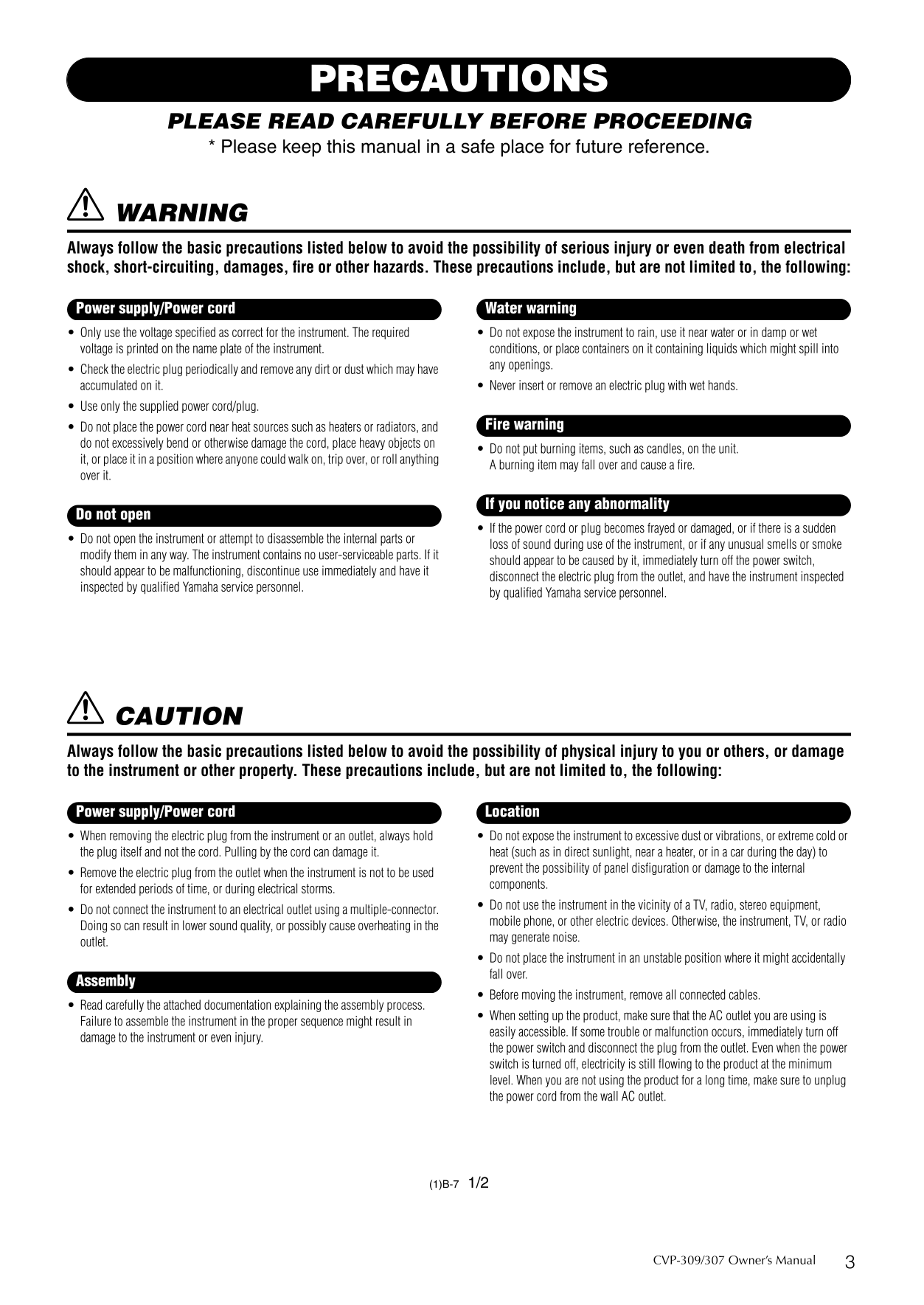 Yamaha CVP-307 & CVP-309 Digital Piano Owner's/ User Manual (Pages: 224)