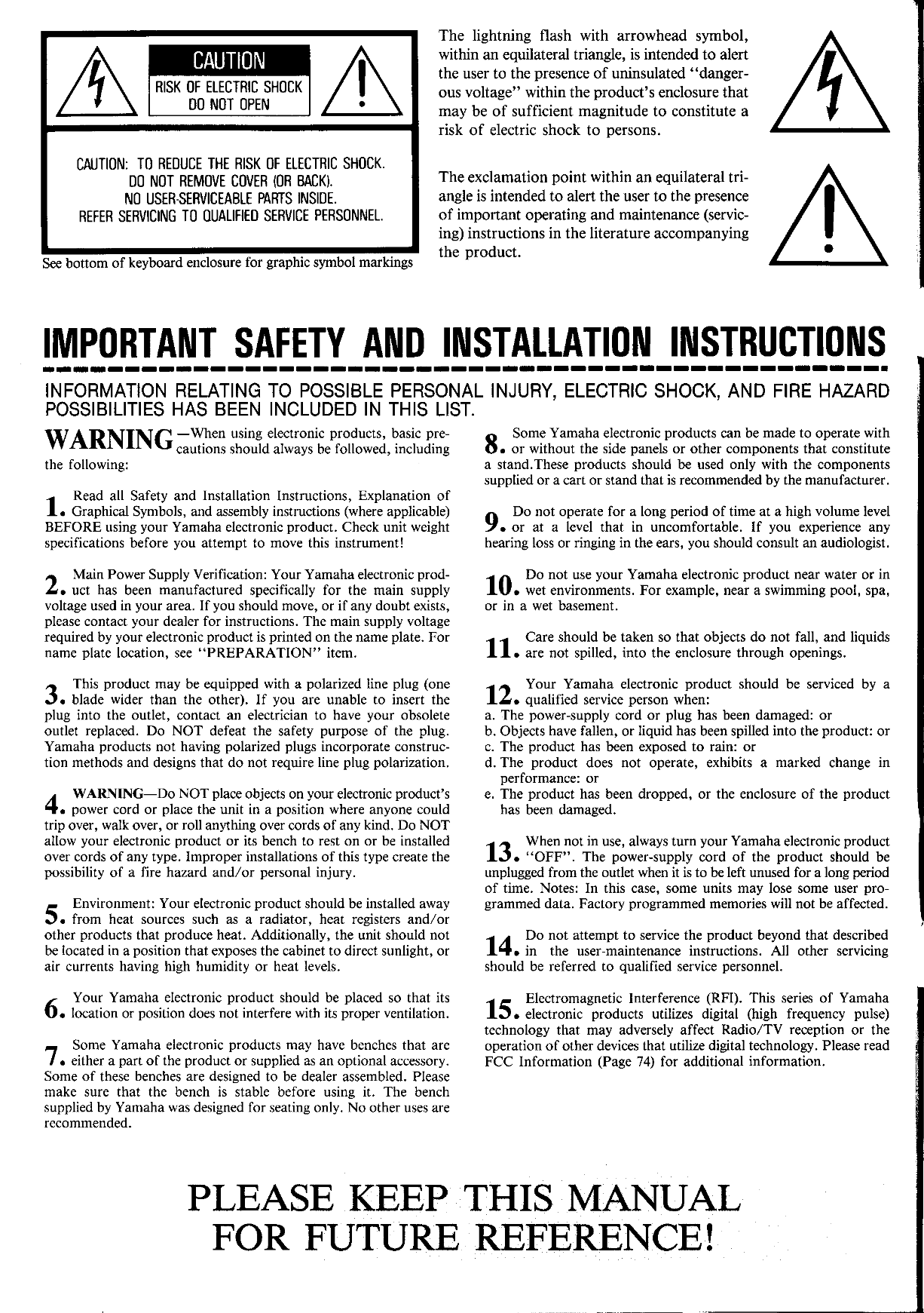 Yamaha CVP-30 Digital Piano Owner's/ User Manual (Pages: 29)