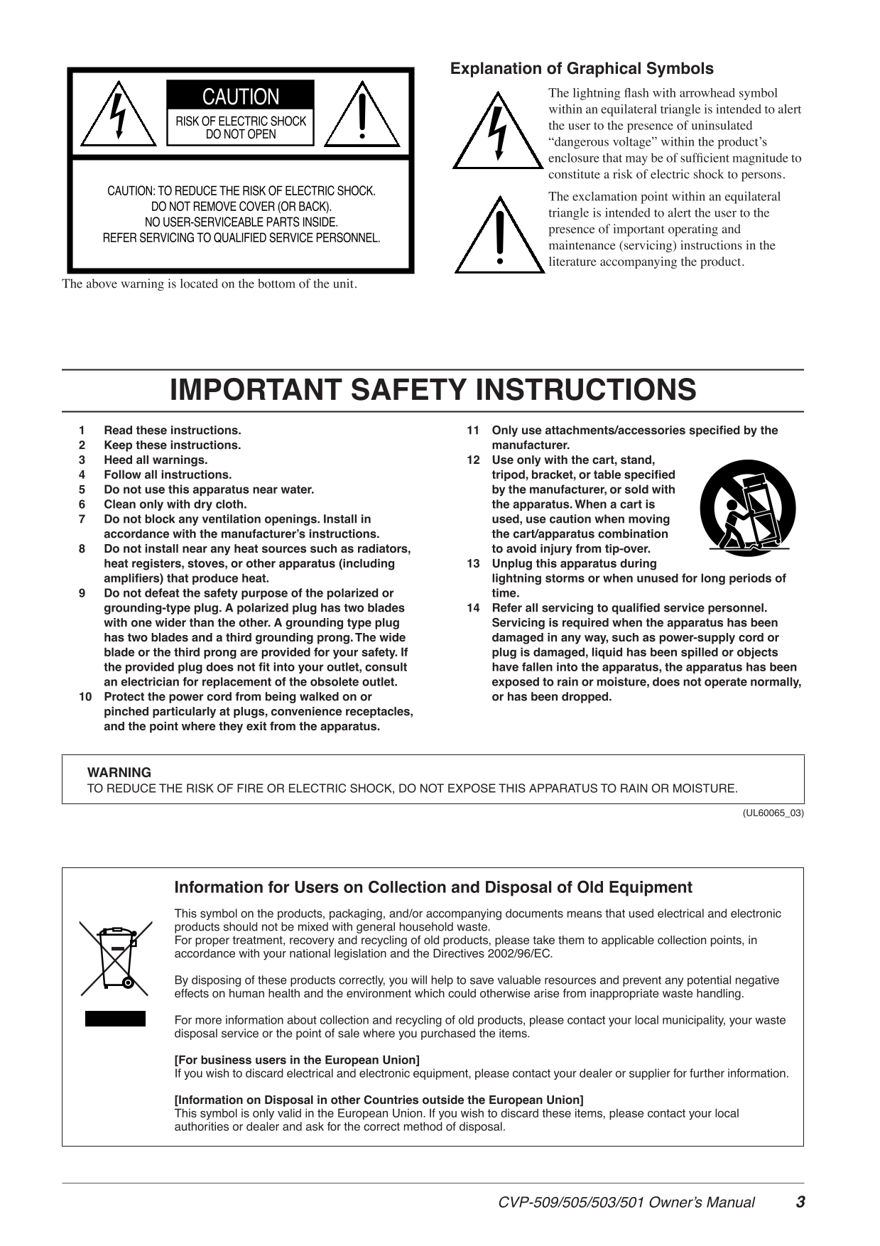 Yamaha CVP-501, CVP-503, CVP-505 & CVP-509 Digital Piano Owner's/ User Manual (Pages: 138)